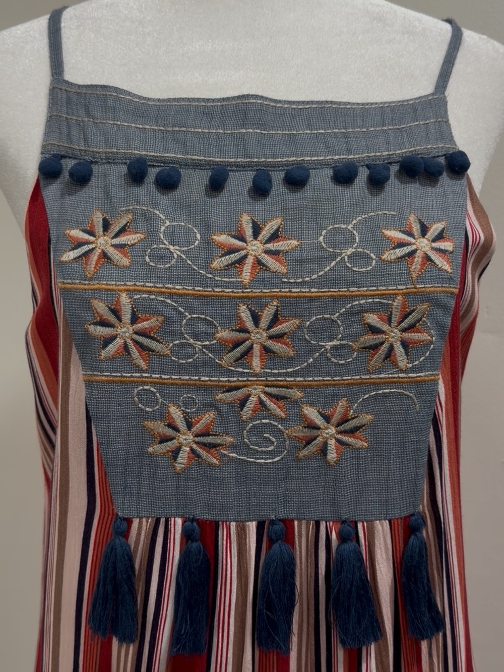 THML Red, Navy & Beige Striped Maxi Dress - Picture 4 of 10